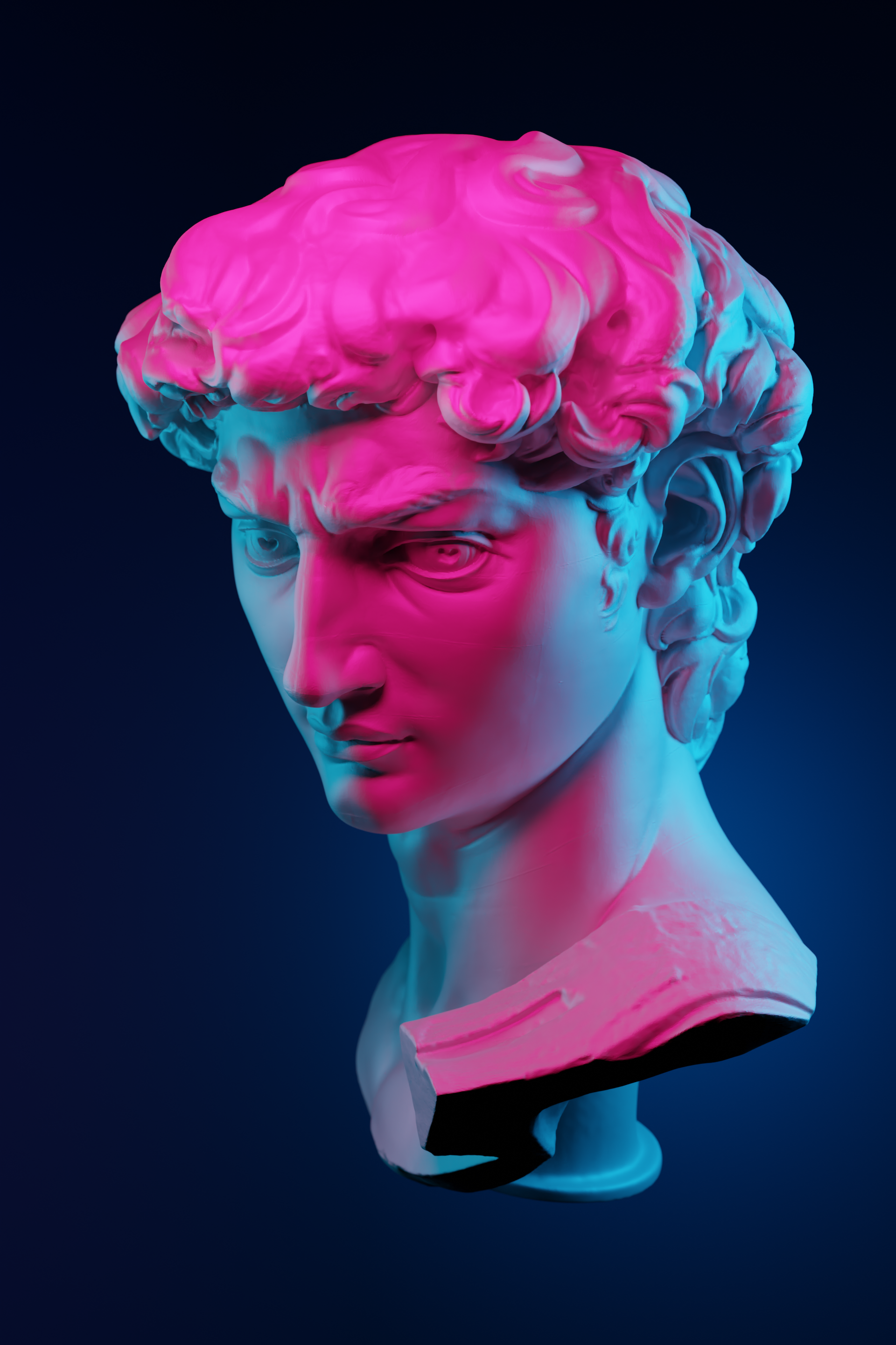 Sculpture of david with colored lighting